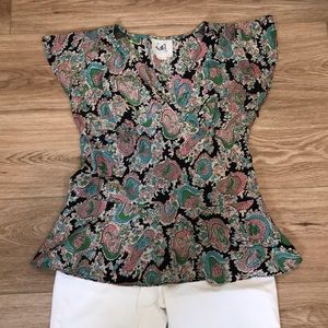Anthropologie 100% silk mermaid v-neck blo…